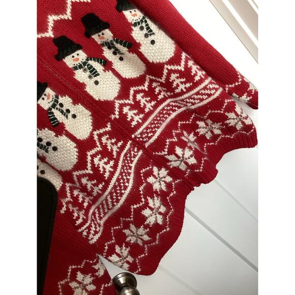 Vintage Croft & Barrow Snowman Christmas Zip Front Cardigan Sweater Red Size XL - Picture 3 of 11